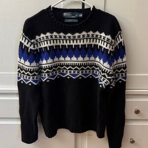 Polo by Ralph Lauren Men's Black and Blue Patterned Sweater